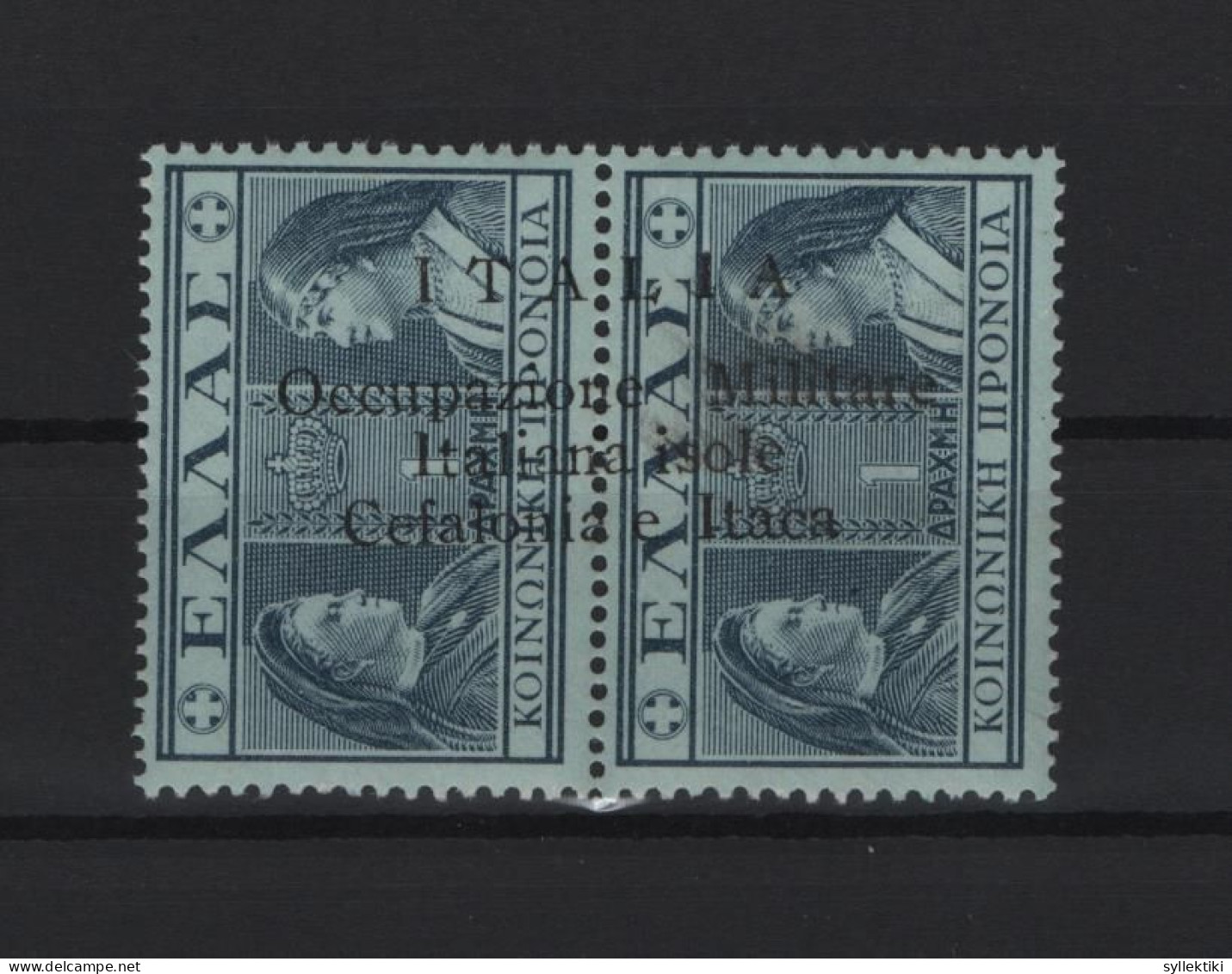 GREECE IONIAN ISLANDS 1941 1DRACHMA+1 DRACHMA CHARITY ISSUE (QUEENS) PAIR MNH STAMPS OVERPRINTED ITALIA Occupazione Mili - Ionian Islands