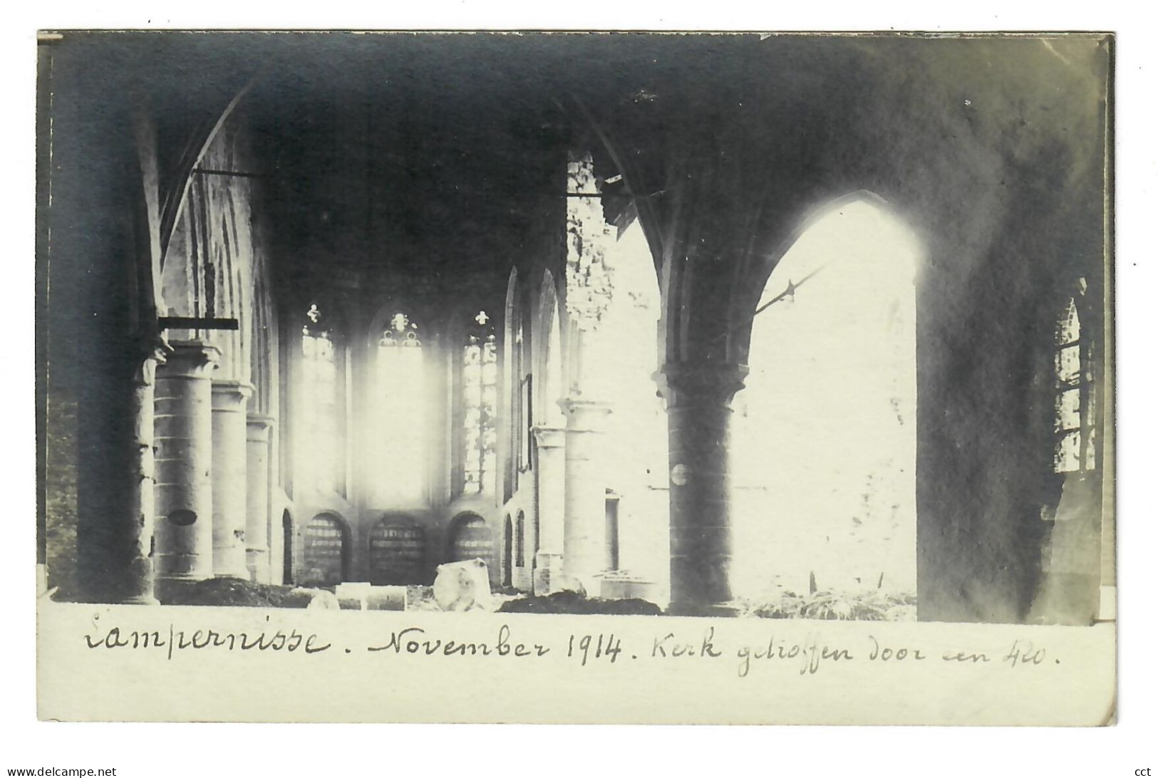 Lampernisse Diksmuide FOTOKAART  November 1914 Kerk Getroffen Door Een 420 - Diksmuide