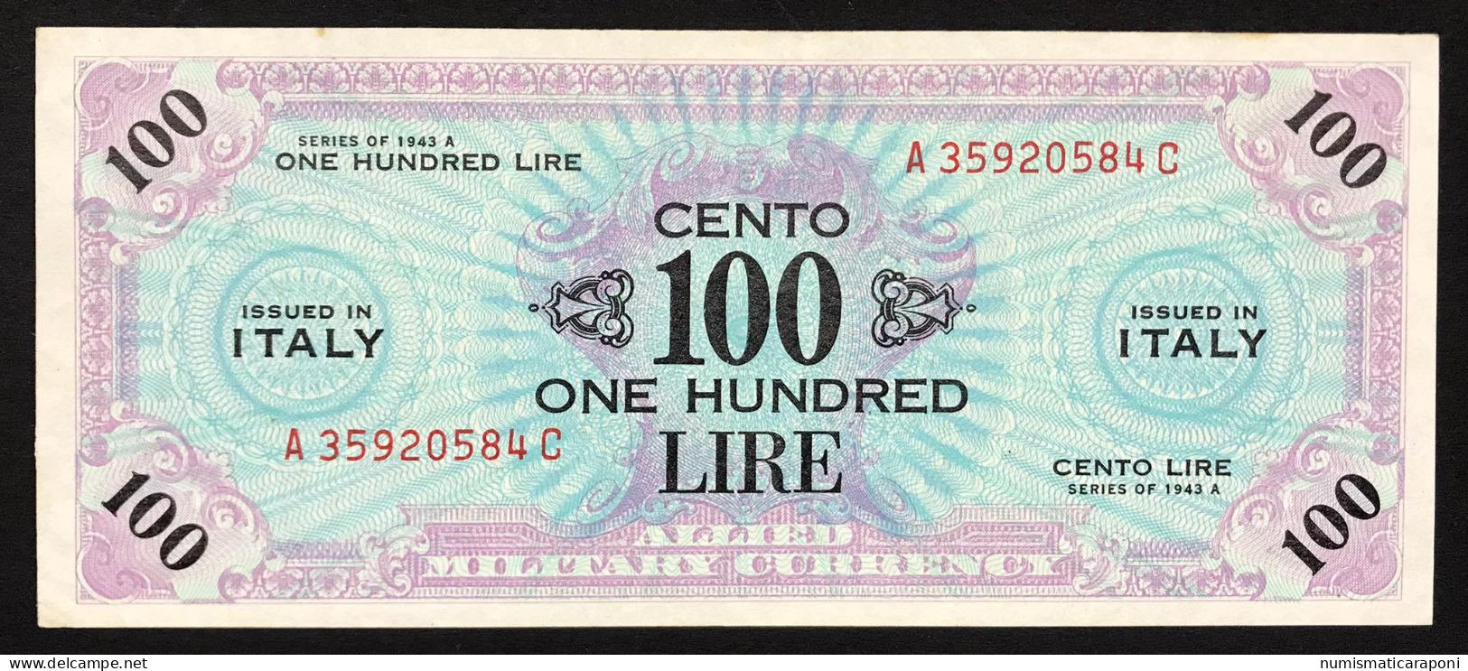 100 AM LIRE 1943 SERIE BILINGUE A....c Q.spl LOTTO 4454 - Allied Occupation WWII