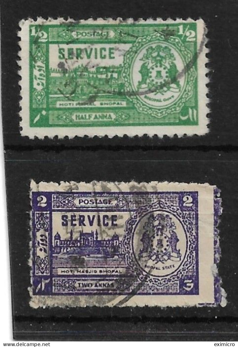 INDIA - BHOPAL 1944 - 1947 OFFICIALS ½a GREEN, 2a VIOLET SG O347/O348 FINE USED Cat £5.25 - Bhopal