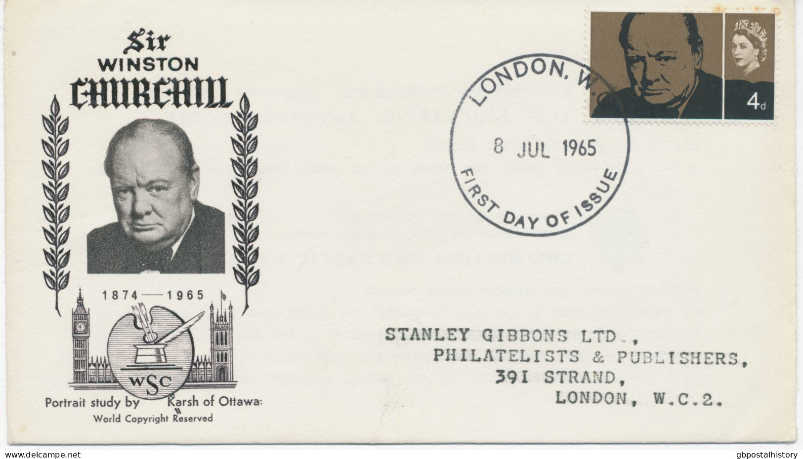 GB VILLAGEPOSTMARKS Large CDS 37mm 1965 LONDON.W.C. / FIRST DAY OF ISSUE VARIETY: Stamp With Some Toned Spots, Constant - Storia Postale