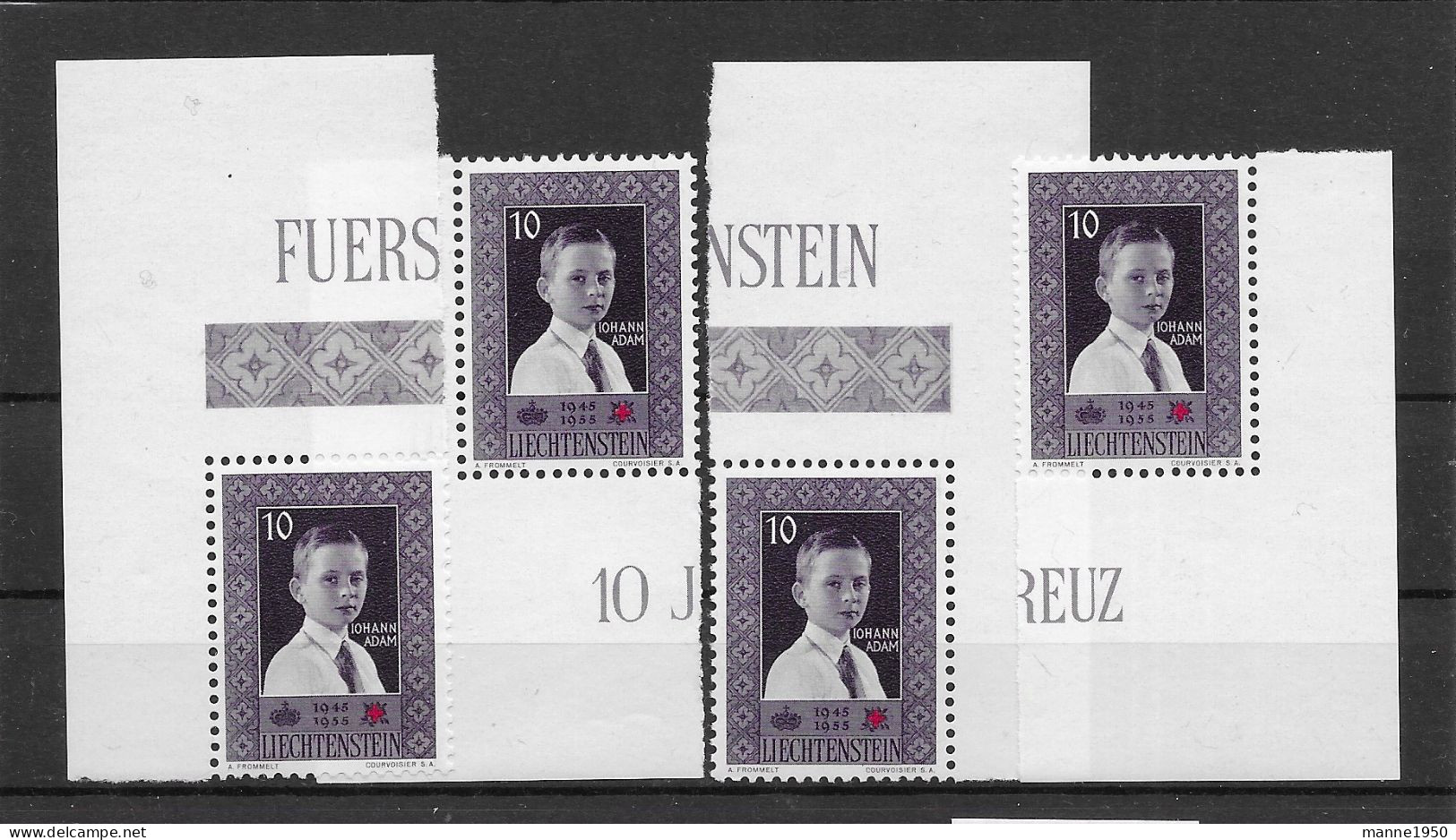 Liechtenstein 1955 Erbprinz Mi.Nr. 338 4 Eckmarken ** - Ungebraucht