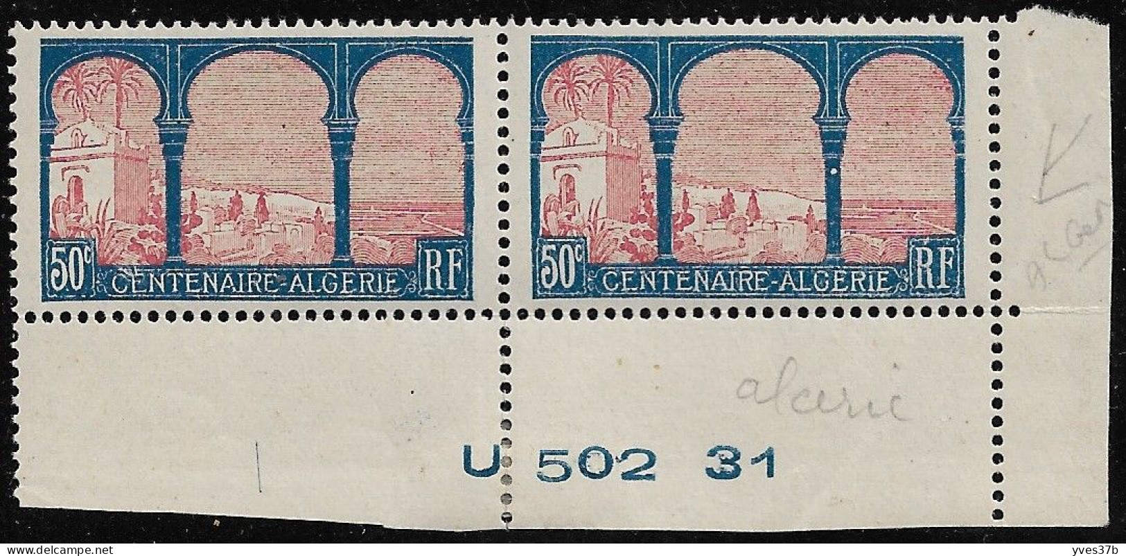 FRANCE N°263+263b Variété "ALCERIE" - Se Tenant CdF Daté 1931.- Neuf** - SUP - - Neufs