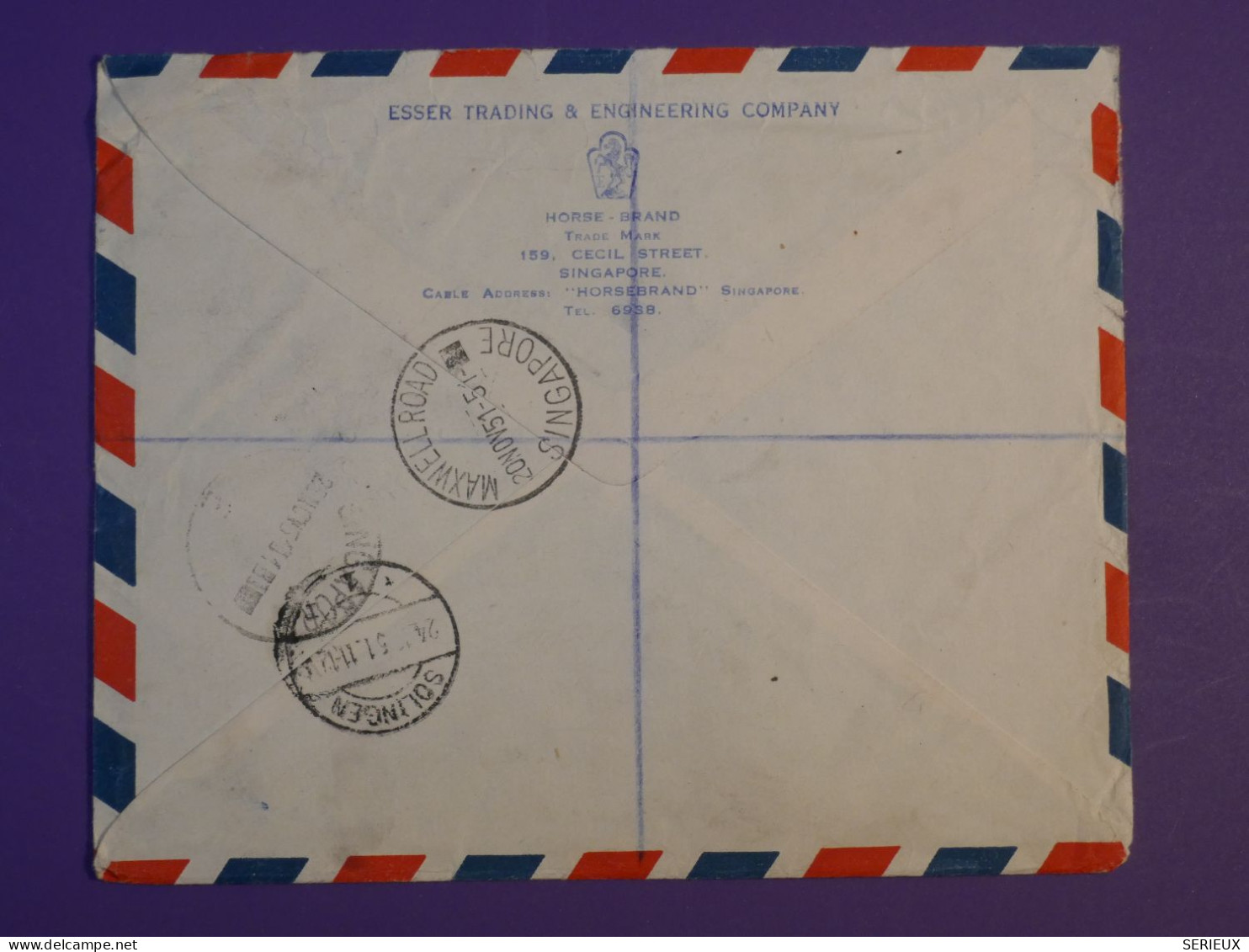 DG1 MALAYSIE SINGAPORE BELLE LETTRE RECO.  1951   A SOLINGEN GERMANY +AFF. INTERESSANT++ +++ - Malaya (British Military Administration)