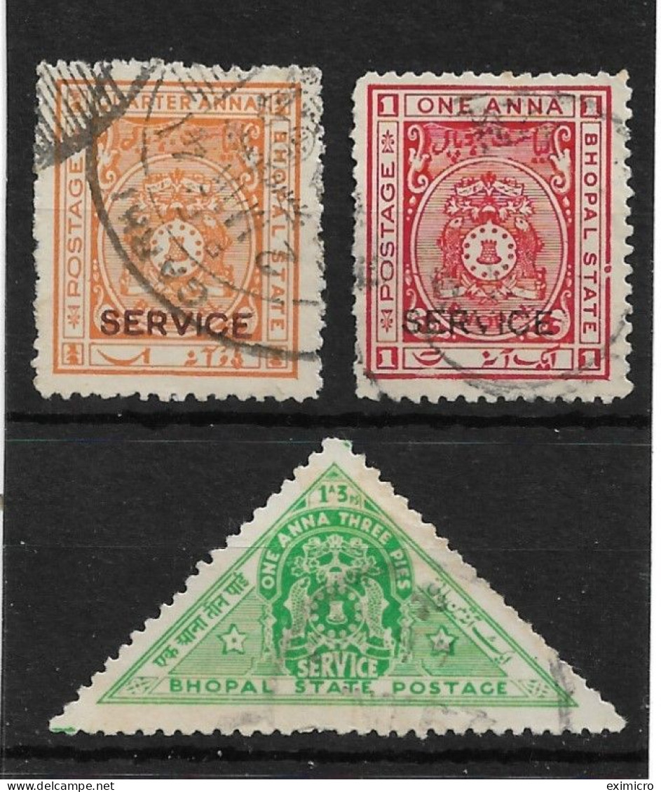 INDIA - BHOPAL OFFICIALS 1936 ¼a ORANGE, 1a WITH UNLISTED VARIETY 1941 1a 3p SG O333,O335,O346 FINE USED - Bhopal