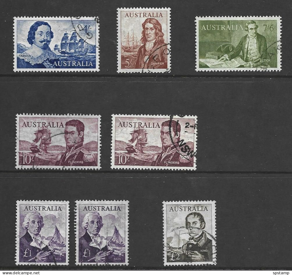 Australia 1963 - 1965 Navigators Set Of 6 With Extra Papers Of 10/- & 1 Pound FU - Used Stamps