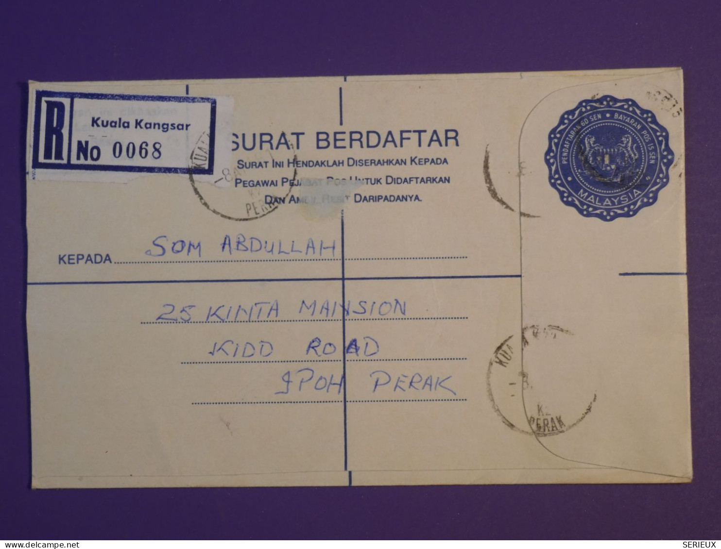 DG1 MALAYSIA  BELLE LETTRE ENTIER  RECO   1968  KUALA GANGSAR     +AFF. INTERESSANT++ +++ - Malaysia (1964-...)