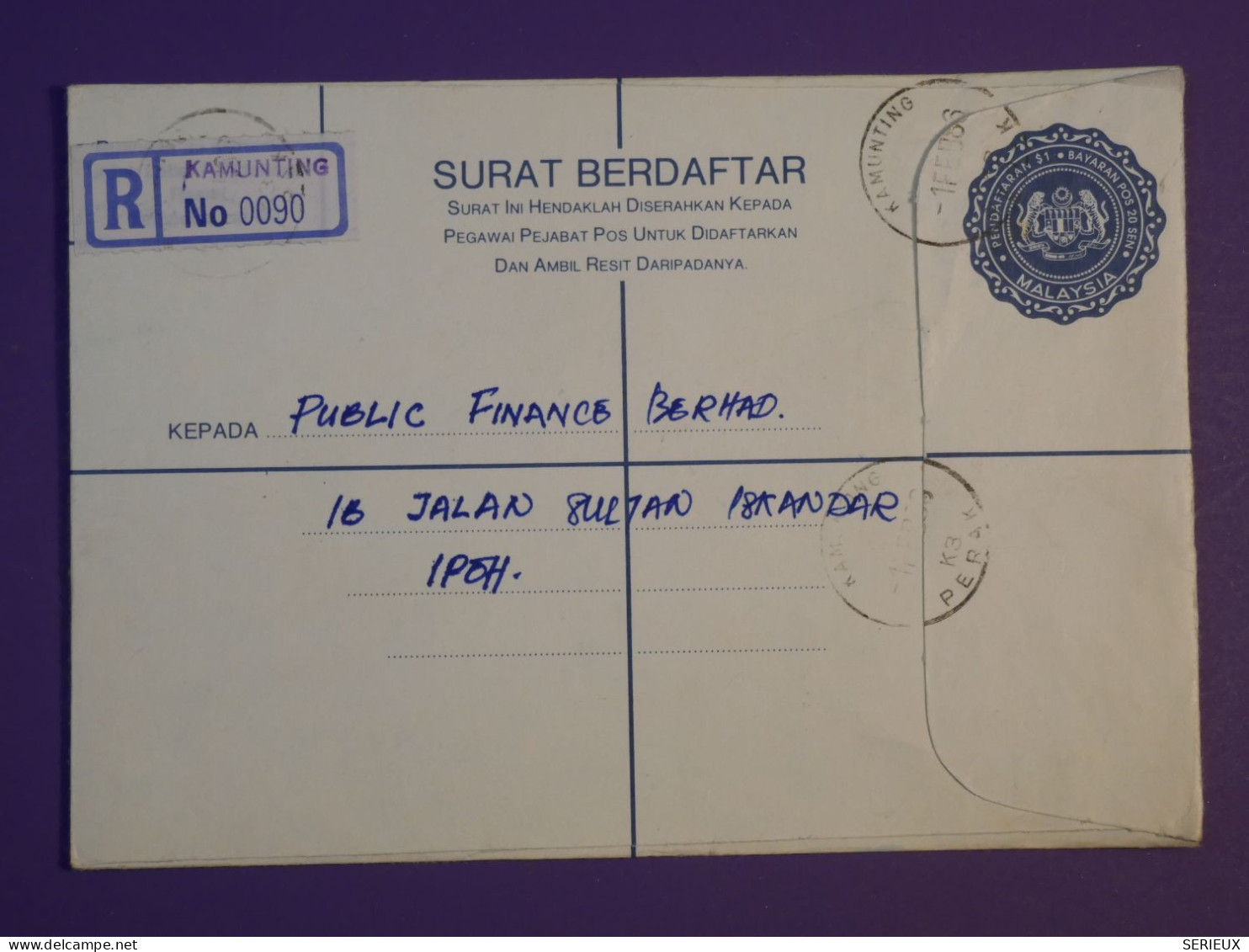 DG1 MALAYSIA  PERAK BELLE LETTRE ENTIER  RECO   1951   KAMLINTIN    A IPOH   +AFF. INTERESSANT++ +++ - Malaysia (1964-...)
