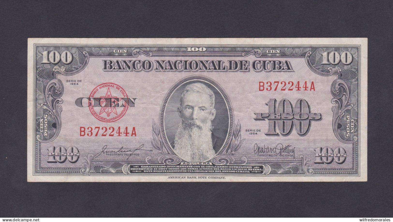 CUBA 100 PESOS 1954 BC/ VF - Cuba