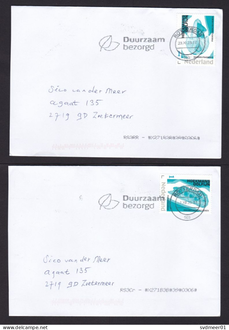 Netherlands: 5x Cover, 2023, 1 Stamp Each, Prehistoric Dolphin Animal, Fossil, Series From Mini Sheet (traces Of Use) - Cartas & Documentos