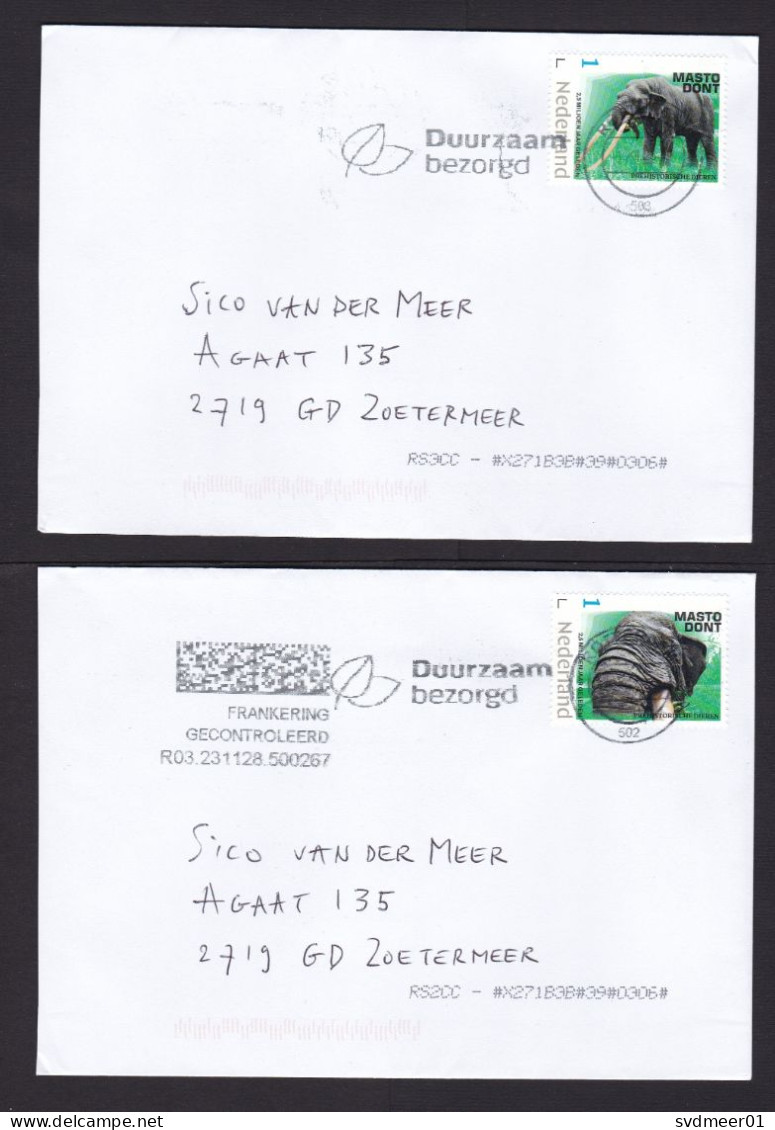 Netherlands: 5x Cover, 2023, 1 Stamp Each, Prehistoric Mastodon Animal, Fossil, Series From Mini Sheet (traces Of Use) - Briefe U. Dokumente