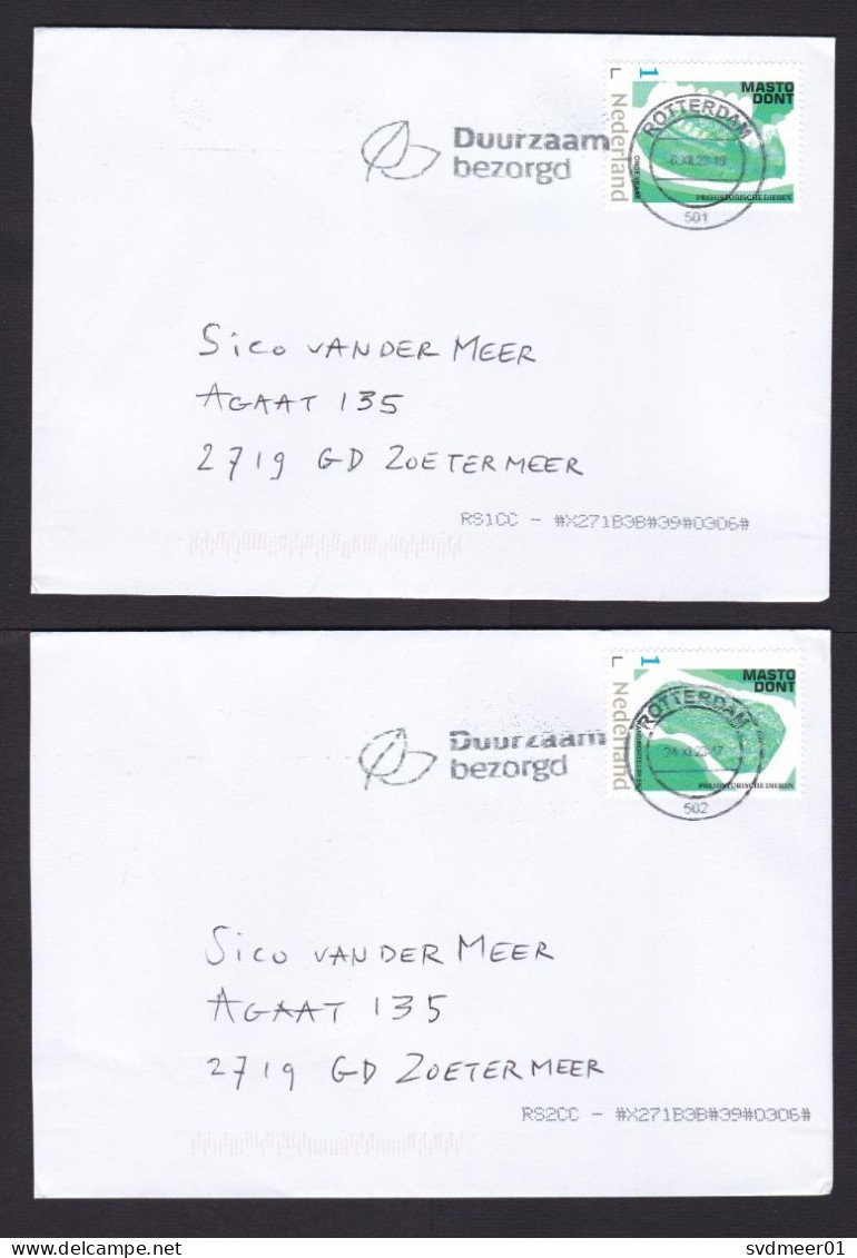 Netherlands: 5x Cover, 2023, 1 Stamp Each, Prehistoric Mastodon Animal, Fossil, Series From Mini Sheet (traces Of Use) - Briefe U. Dokumente