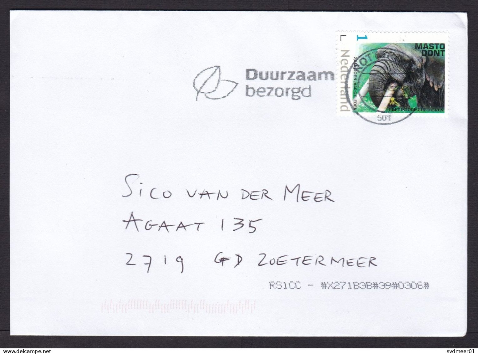 Netherlands: 5x Cover, 2023, 1 Stamp Each, Prehistoric Mastodon Animal, Fossil, Series From Mini Sheet (traces Of Use) - Covers & Documents