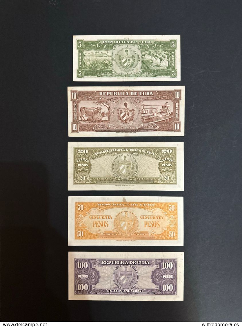 CUBA LOTE 5 BILLETES 1958 (5/10/20/50/100) - Cuba