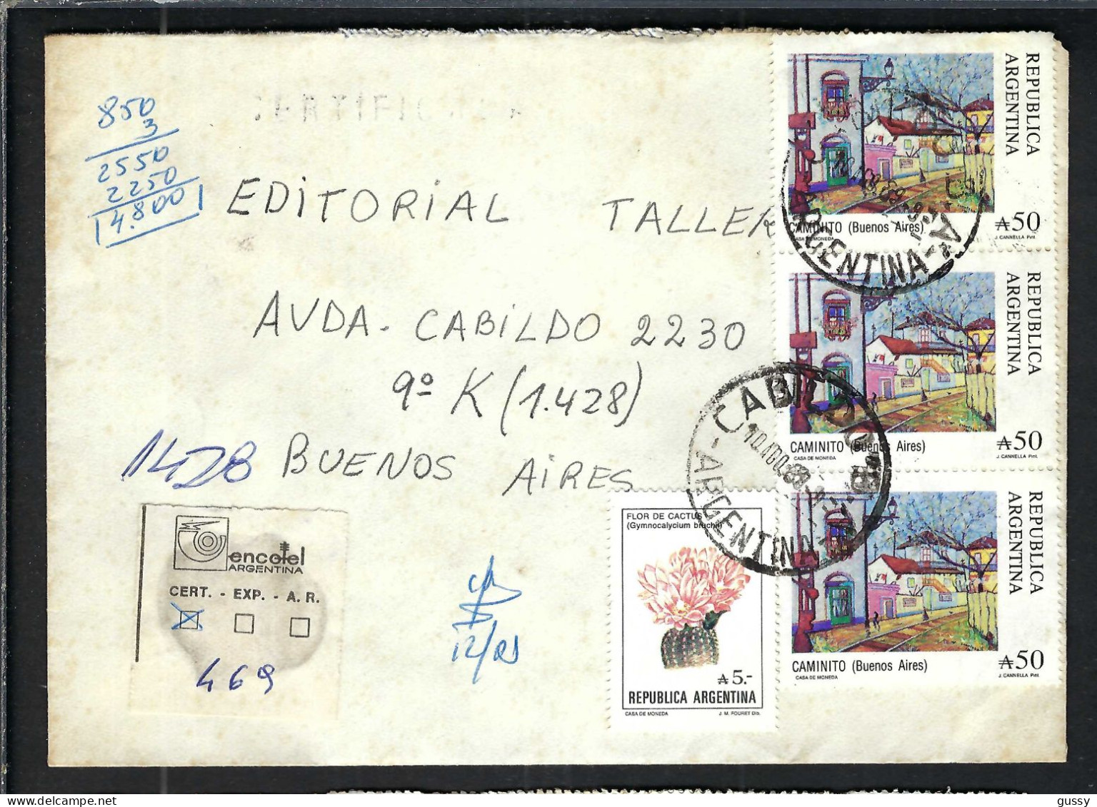 ARGENTINE Ca.1989: LSC Rec. De CABILDO Pour BUENOS AIRES - Cartas & Documentos
