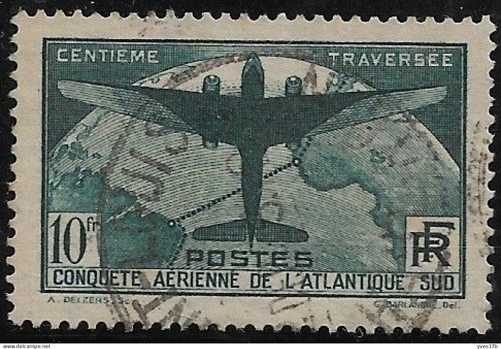 FRANCE N°321 - 10frs Vert "Traversée De L'Atlantique" - Oblitéré - TTB - - Gebruikt