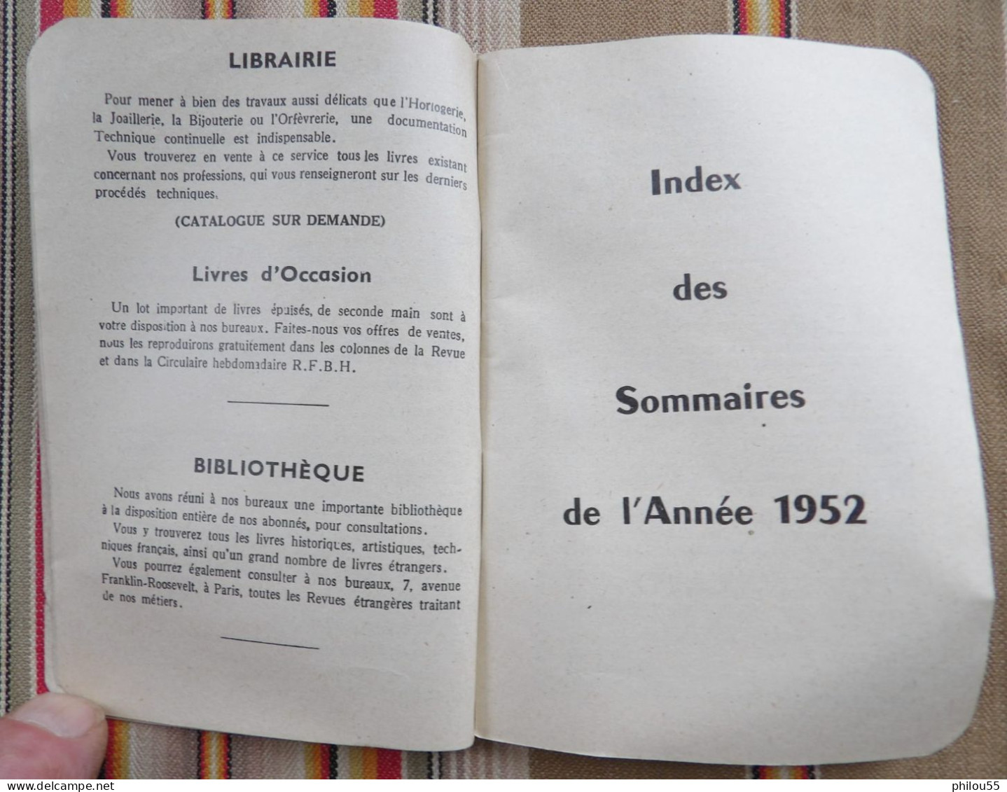 75 PARIS 8e Agenda BIJOUTIERS HORLOGERS 1952 Honneur Patrie