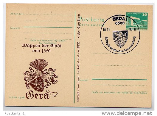 WAPPEN GERA DDR P84-16-86 C146 Postkarte Zudruck Sost. 1986 - Briefe U. Dokumente