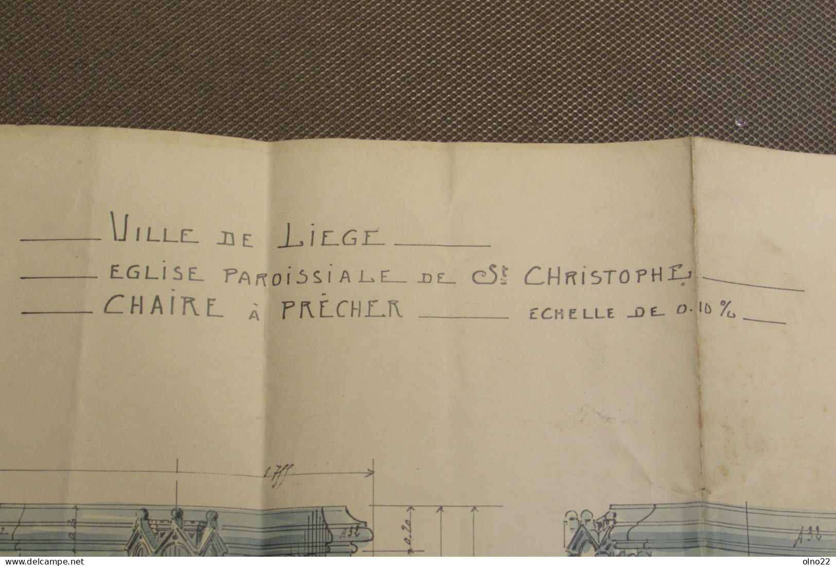 EGLISE PAROISSIALE ST.CHRISTOPHE A LIEGE-PLAN DE LA CHAIRE A PRECHER-DRESSE A LIEGE LE 22/10/1910-SIGNE DE L'ARCHITECTE - Architektur