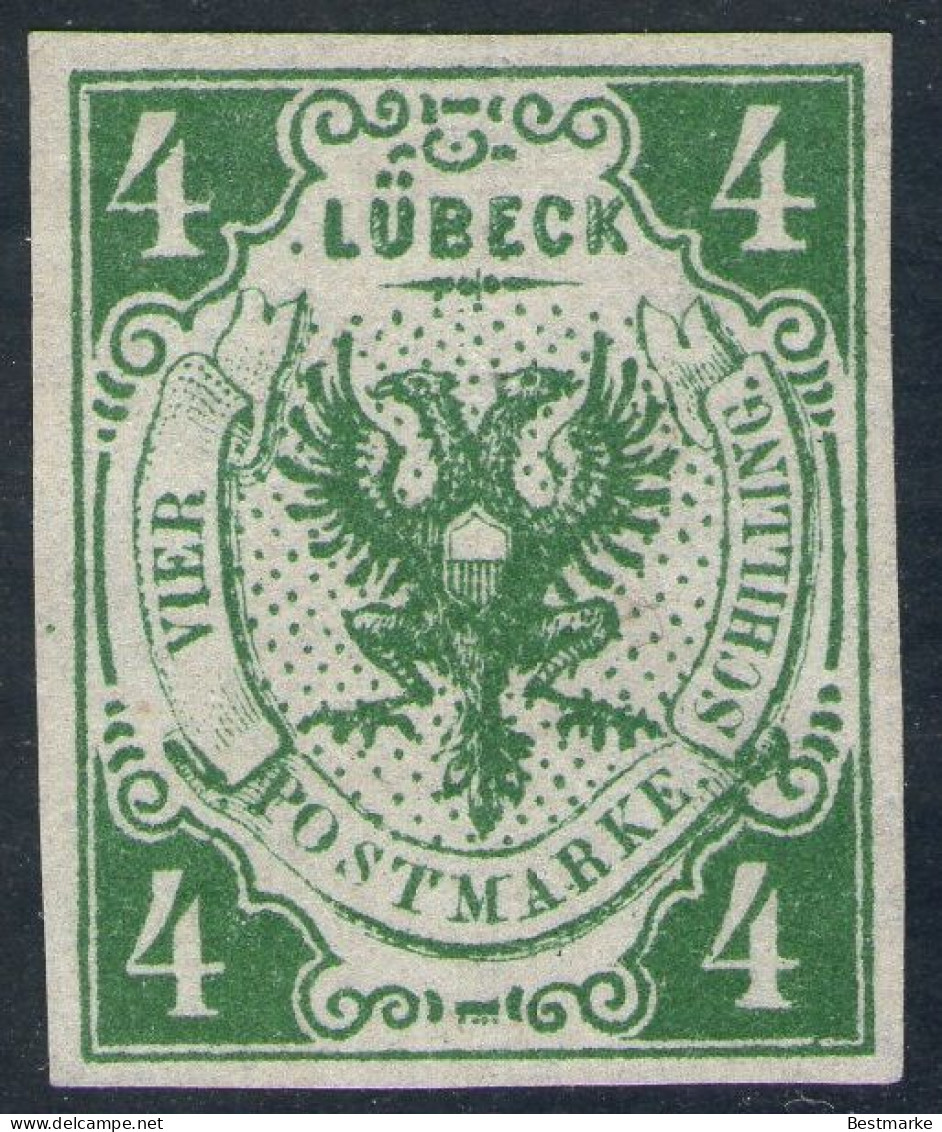 Lübeck Nr. 5 - 4 Shilling Grün - Ungebraucht O. G. - Pracht - Luebeck