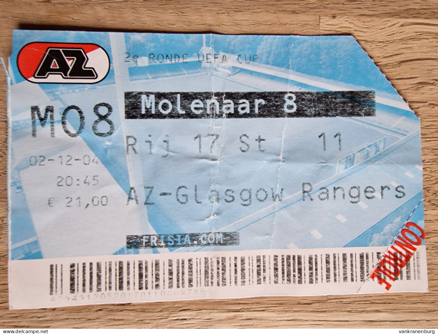 Ticket AZ Alkmaar - Glasgow Rangers - 2.12.2004 - UEFA Cup - Football Soccer Fussball Calcio - - Tickets D'entrée