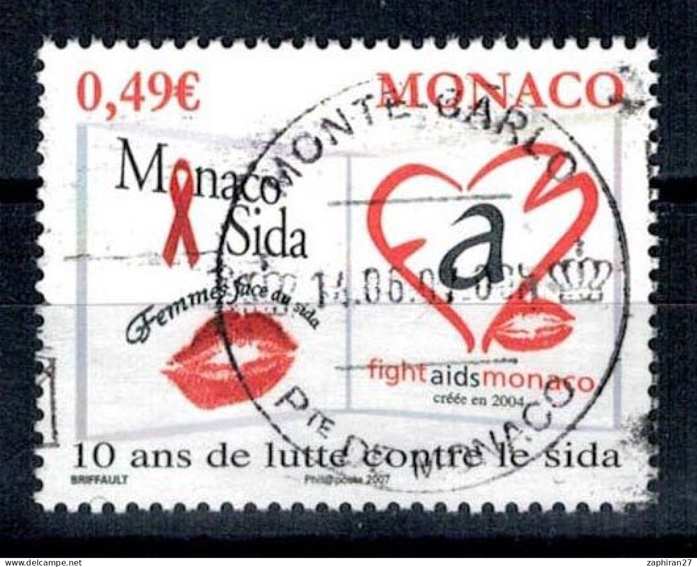 2007  10 ANS DE LUTTE CONTRE LE SIDA MONACO OBLITERE  #234# - Oblitérés