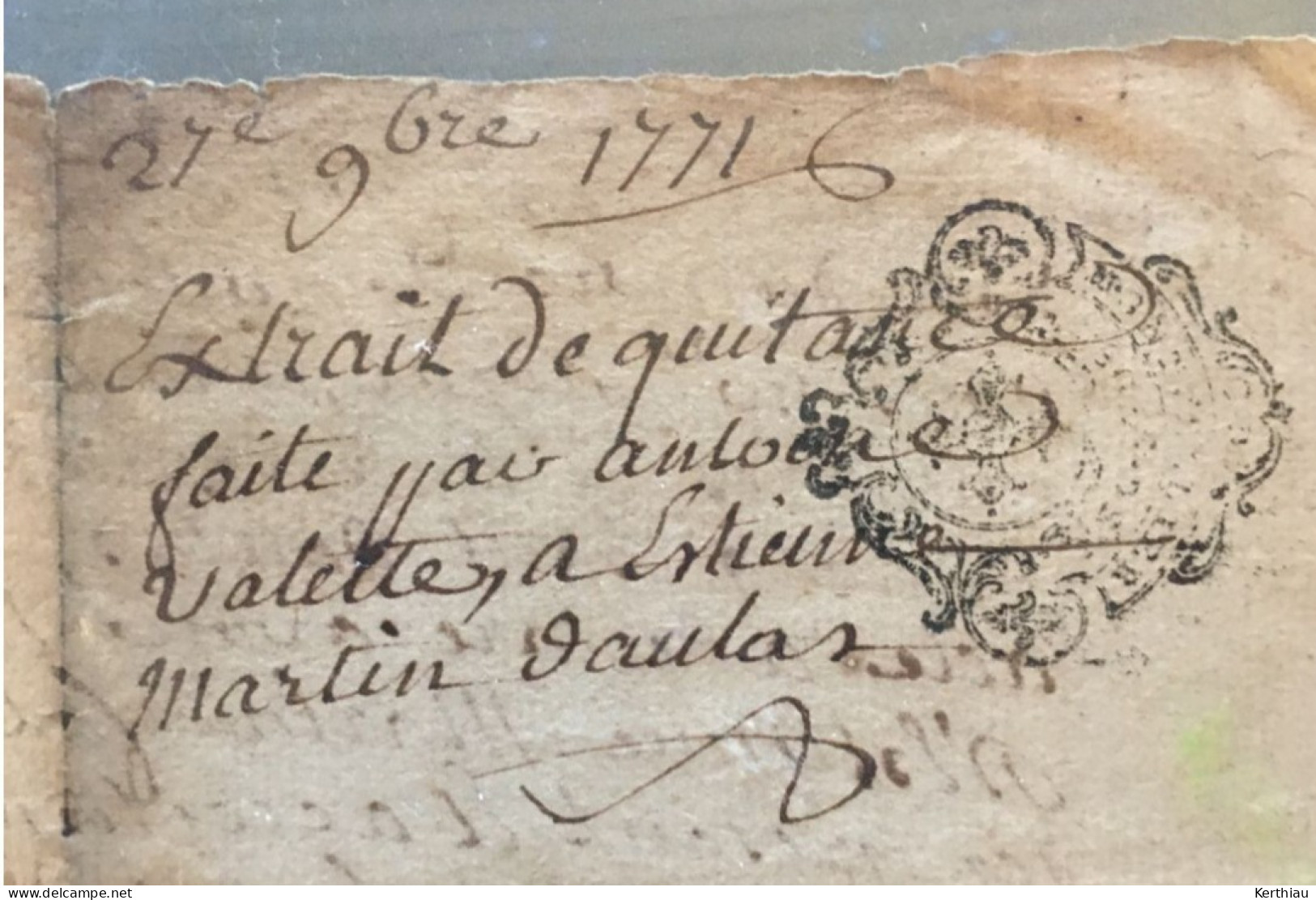 Gard- Aulas - Extrait De Quittance - Antoine Valette, Notaire à Aulas. 1771, Pour Etienne Martin, Fabricant En Bas. - ... - 1799
