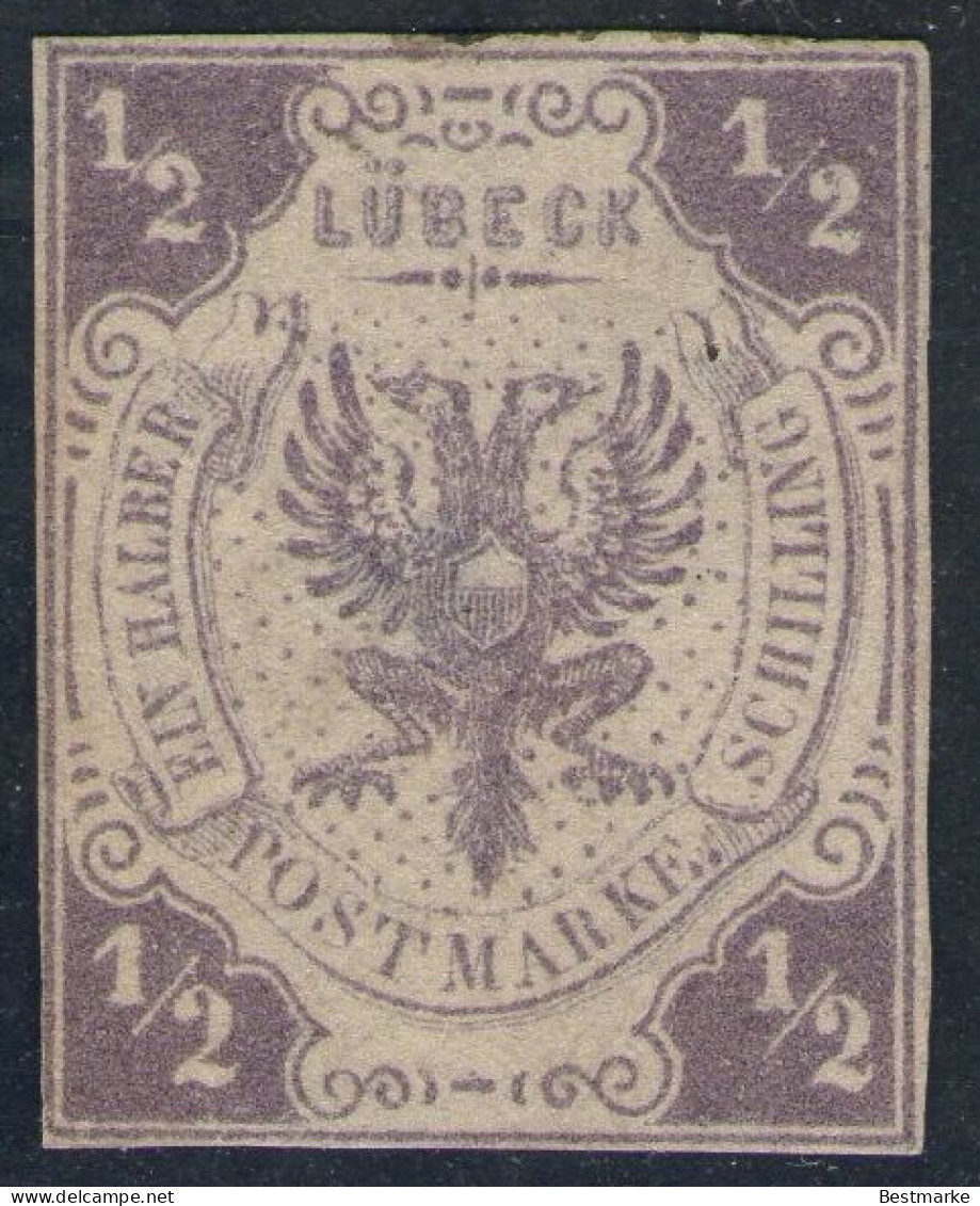 Lübeck Nr. 6 - 1/2 Shilling Rötlichgrau - Ungebraucht O. G. - Geprüft BPP - Lübeck