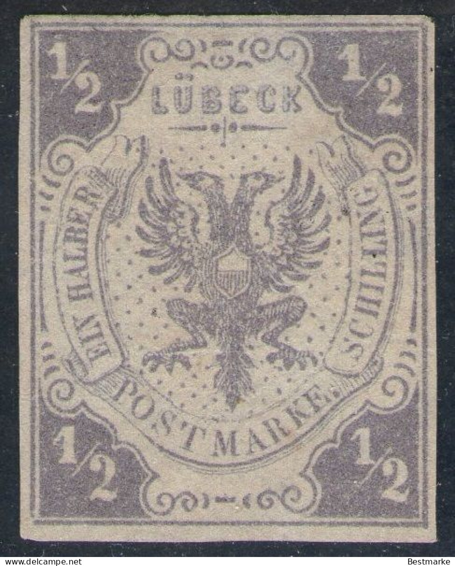 Lübeck Nr. 6 - 1/2 Shilling Rötlichgrau - Ungebraucht O. G. - Pracht - Geprüft BPP - Lubeck