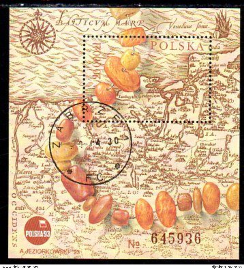 POLAND 1993 POLSKA Philatelic Exhibition; Amber Road Block Used.  Michel Block 121 - Usati