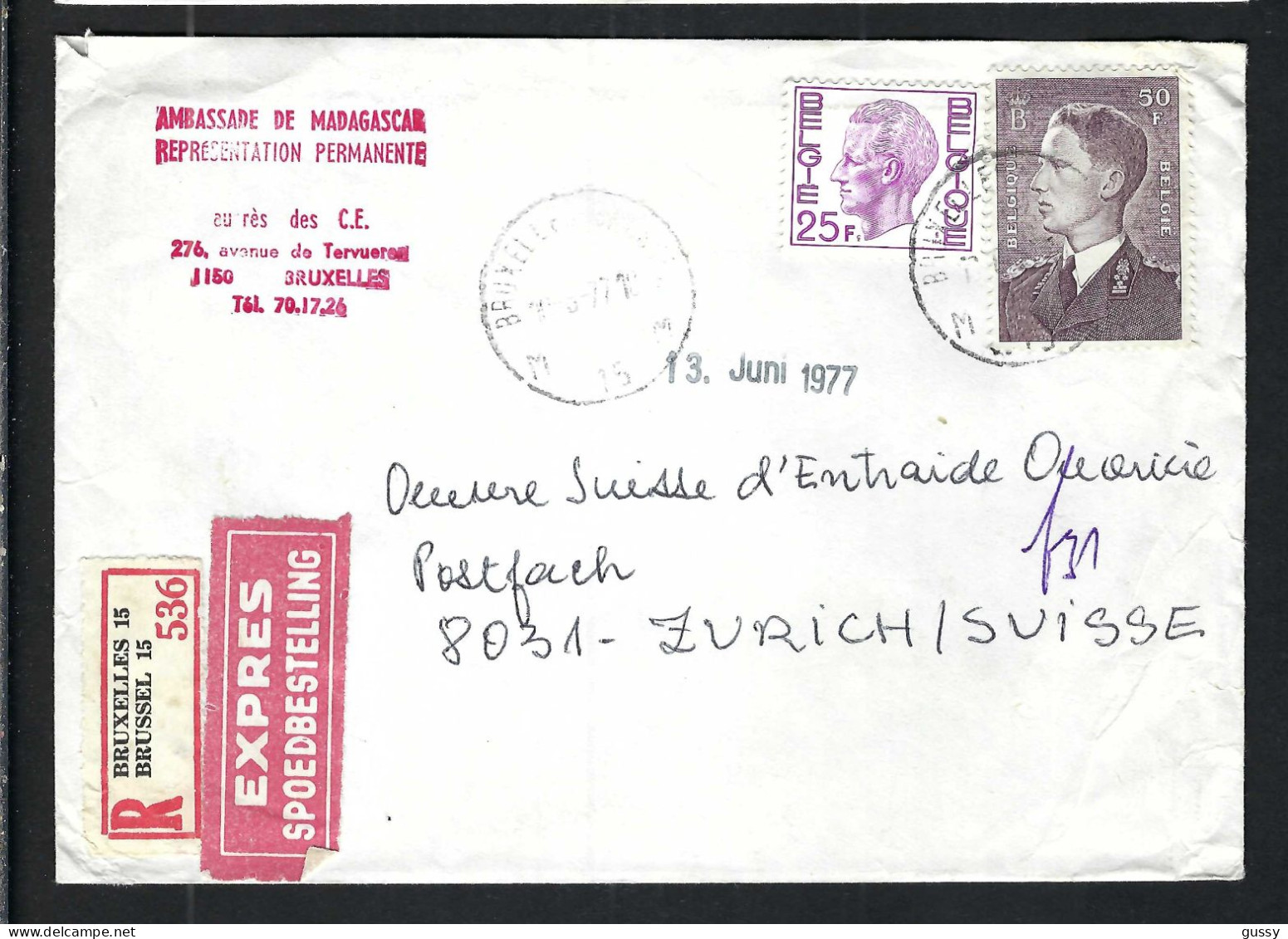 BELGIQUE  Ca.1977:  LSC Rec. Par Exprès De BRUXELLES Pour ZURICH (Suisse) - Covers & Documents