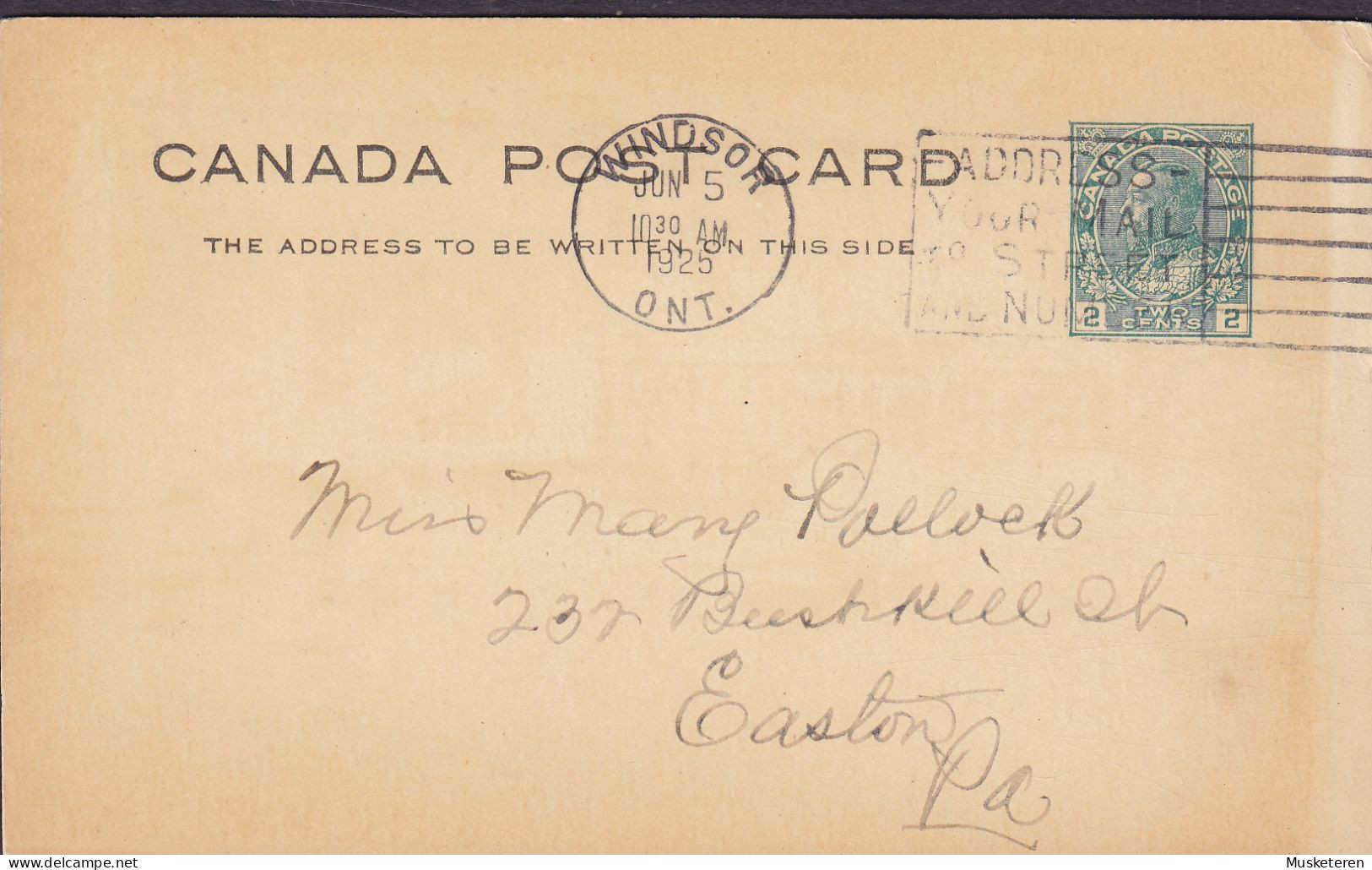 Canada Postal Stationery Ganzsache Entier 2c. GV. Slogan Flamme WINDSOR Ont. 1925 EASTON Pa. United States (2 Scans) - 1903-1954 Kings