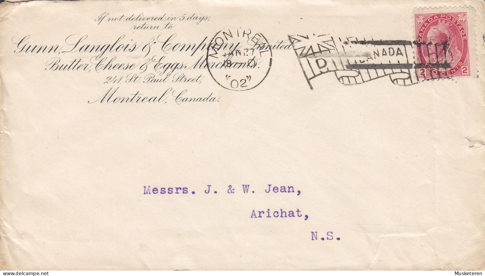 Canada GUNN LANGLOIS & COMPANY Cheese, Butter & Eggs Merchants Flamme MONTREAL 1902 Cover Brief Lettre ARICHAT - Briefe U. Dokumente