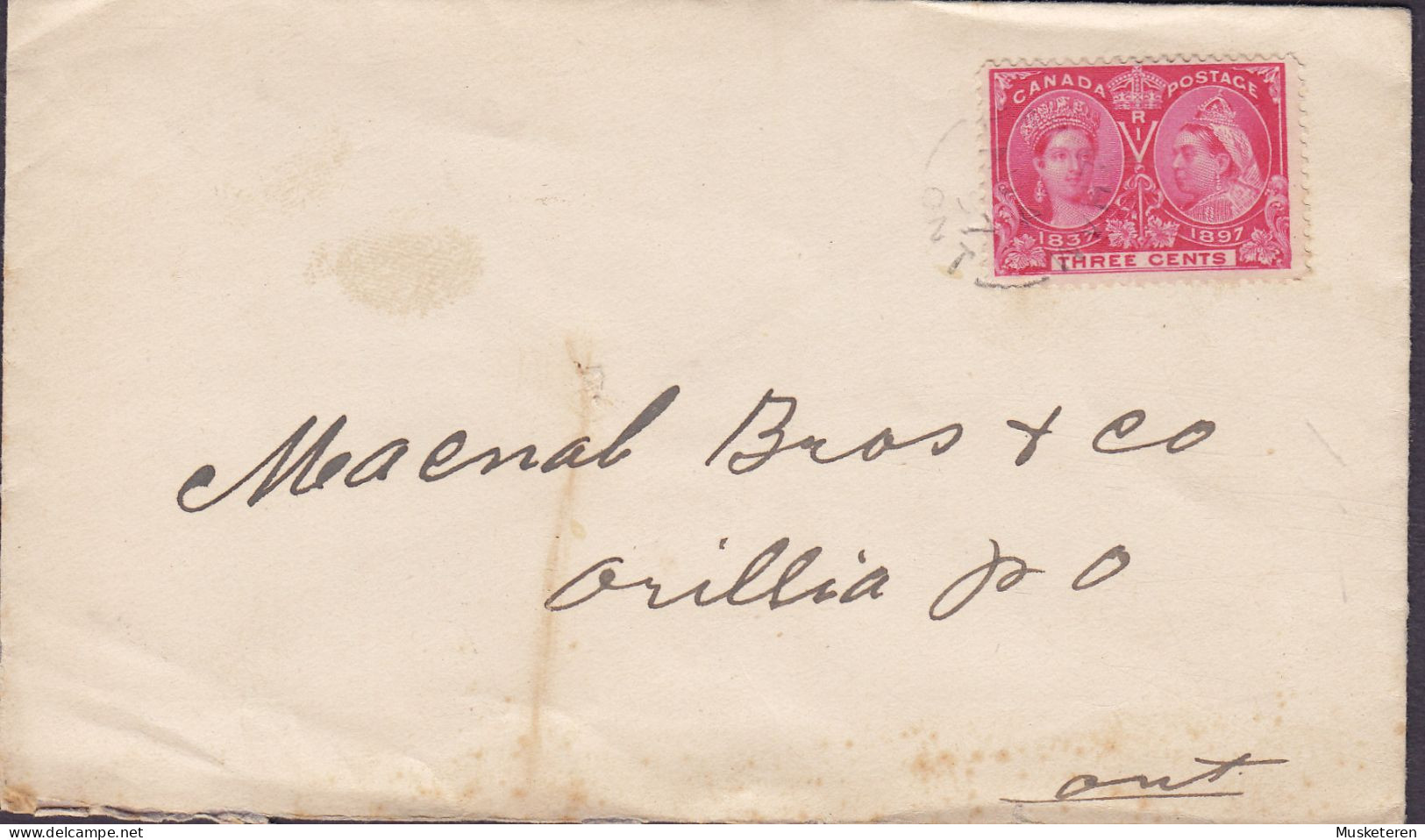 Canada MARKHAM Ont. 1897 Cover Brief Lettre ORILLA (Arr.) 3c. Victoria 1837-97 Jubilee Stamp Timbre (2 Scans) - Storia Postale