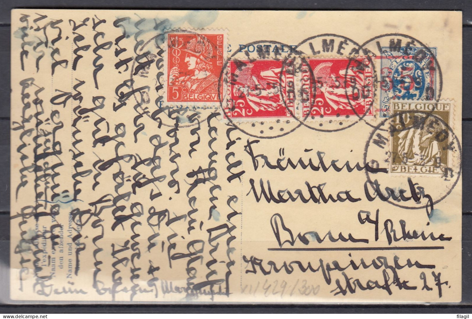 Postkaart Van Malmedy Naar Rhein - 1932 Ceres Und Mercure