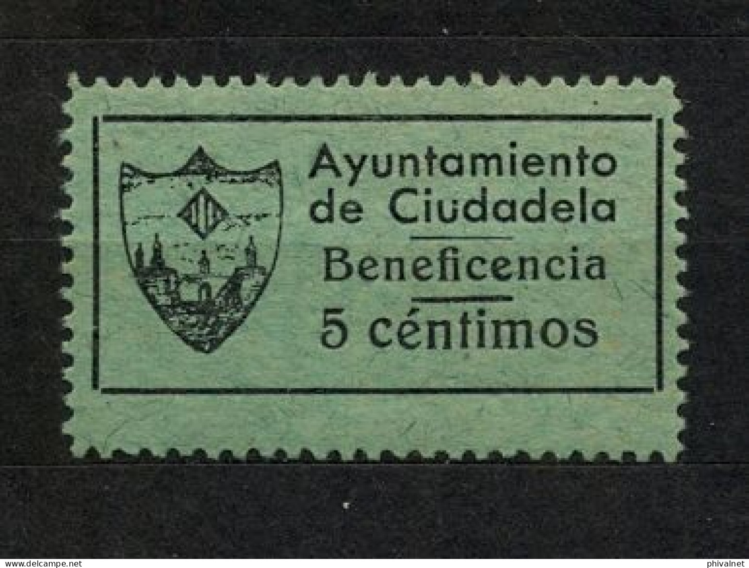 EMISIONES LOCALES , BALEARES , AYUNTAMIENTO DE CIUDADELA , SELLO DE BENEFICENCIA , FES 14 * , RARO - Viñetas De La Guerra Civil