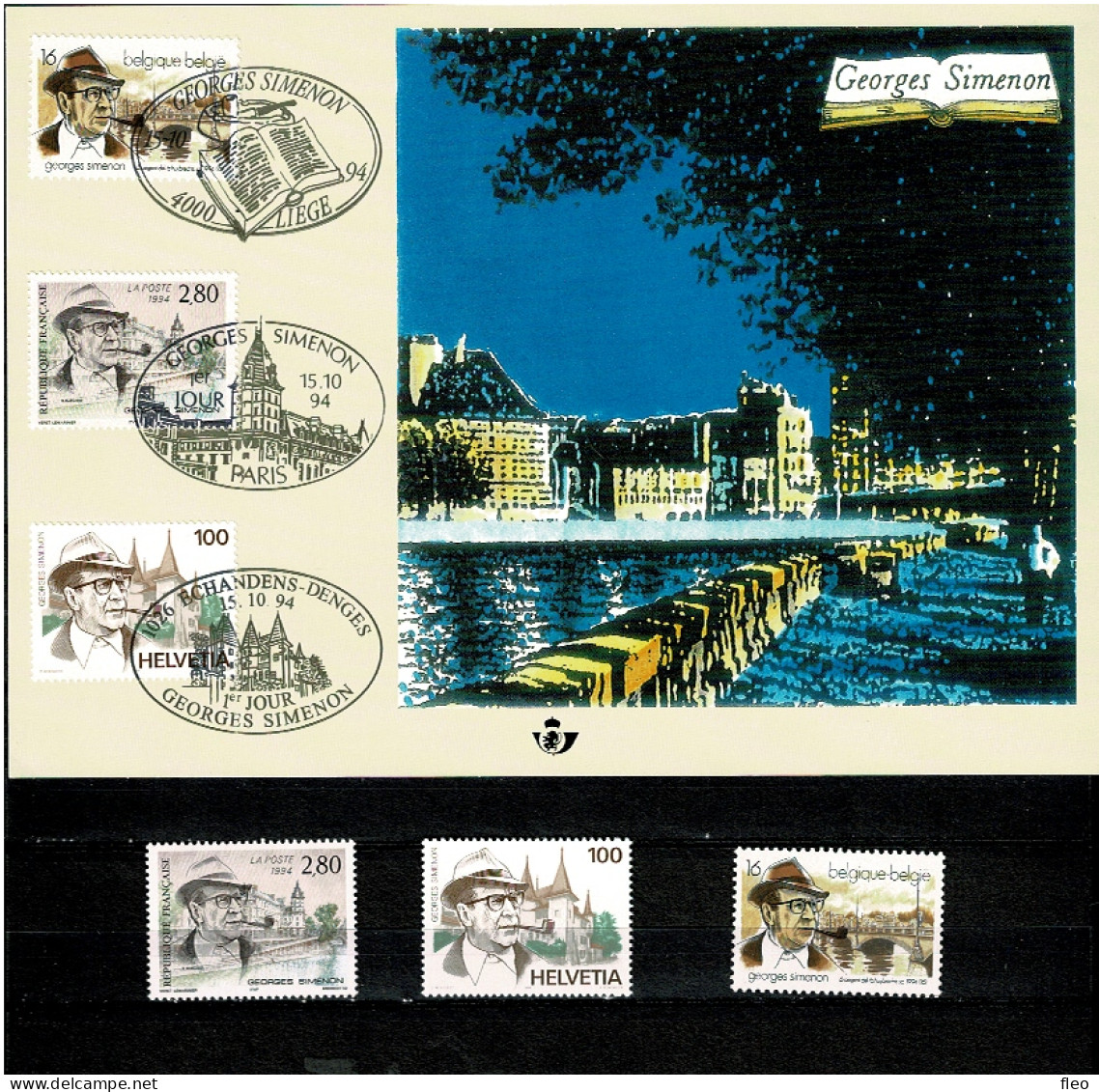 1994 2579** Plus Suise & France Stamps ** Plus 2579HK Georges Simenon  émission Commune France Et Suisse - Cartoline Commemorative - Emissioni Congiunte [HK]