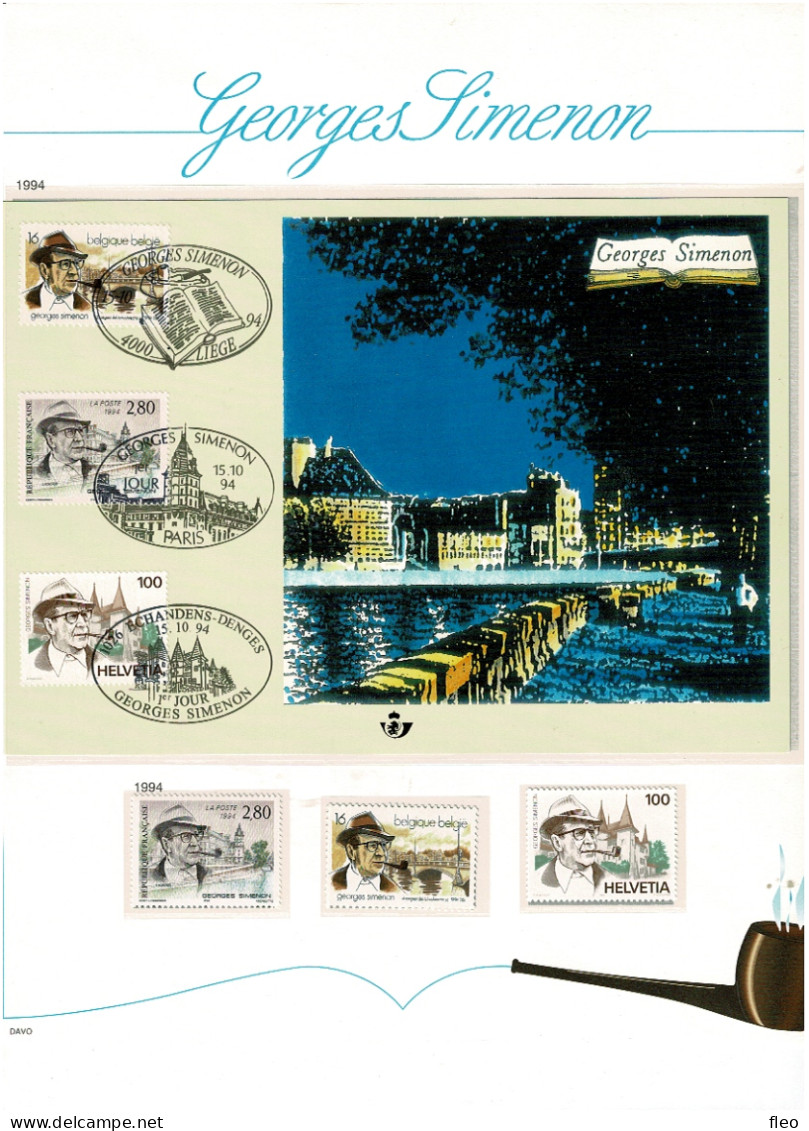 1994 2579** Plus Suise & France Stamps ** Plus 2579HK Georges Simenon  émission Commune France Et Suisse - Erinnerungskarten – Gemeinschaftsausgaben [HK]