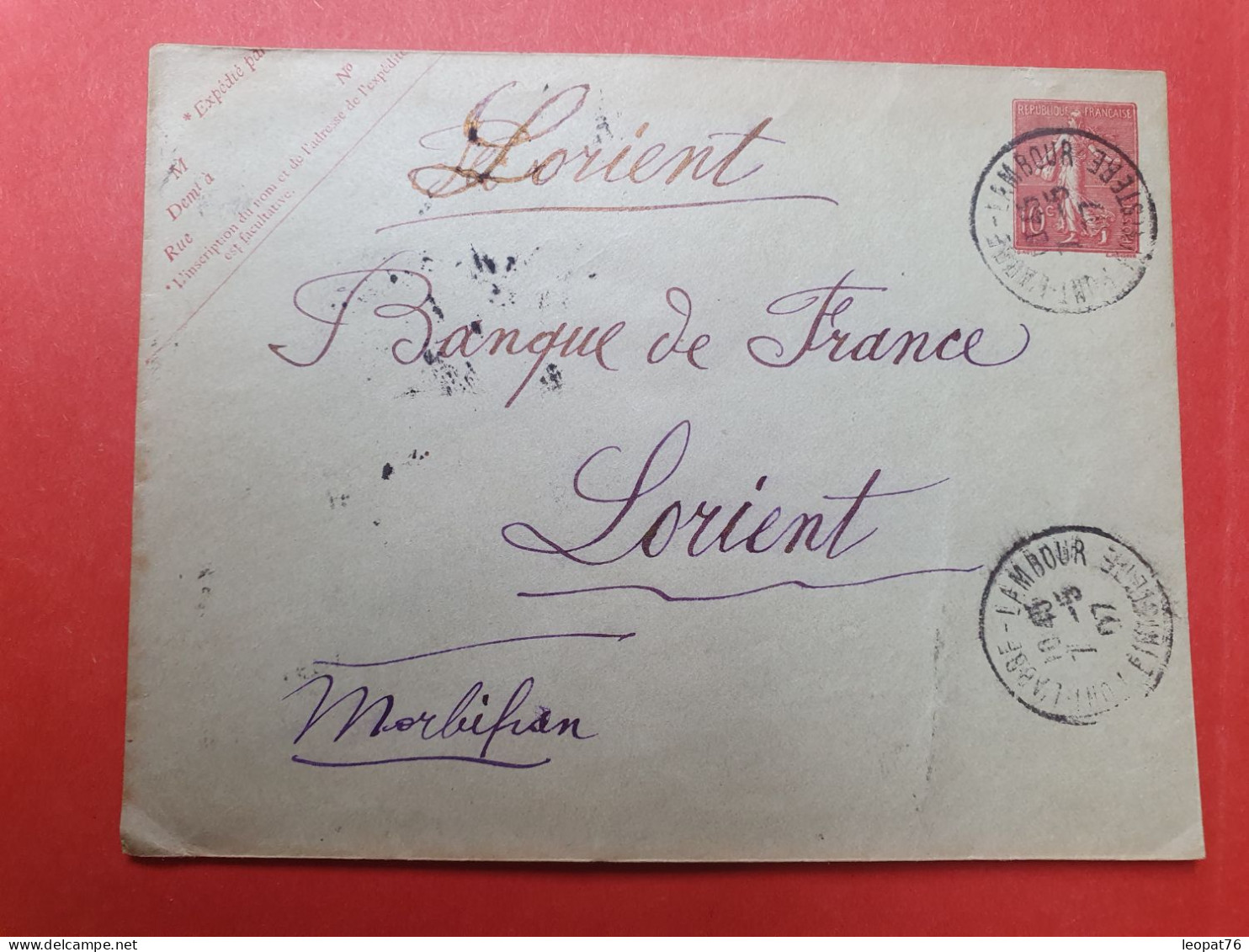 Entier Postal Semeuse De Pont L'Abbé Lambour Pour Lorient En 1907 - Ref  2971 - Standard- Und TSC-Briefe (vor 1995)