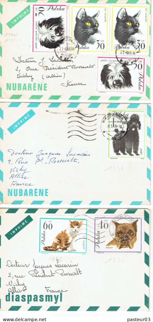 Pologne 3 Lettres Affranchies Avec Timbres Chiens Et Chats N° 1232-1233 1237 1234-1235 Laboatoire Dyaspasmyl - Covers & Documents