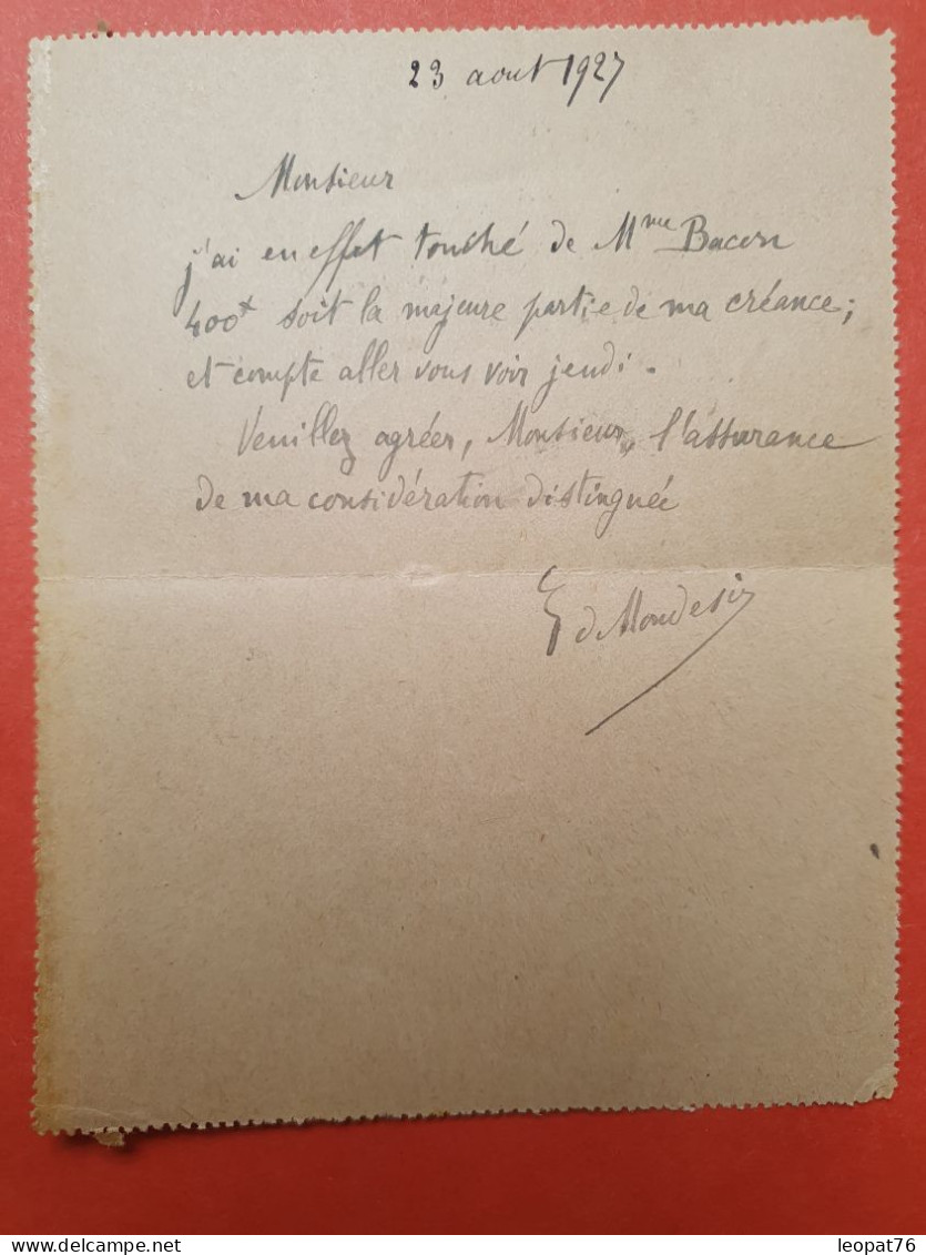 Entier Postal Semeuse + Complément Semeuse De Valognes Pour Cherbourg En 1927  - Ref  2977 - Letter Cards