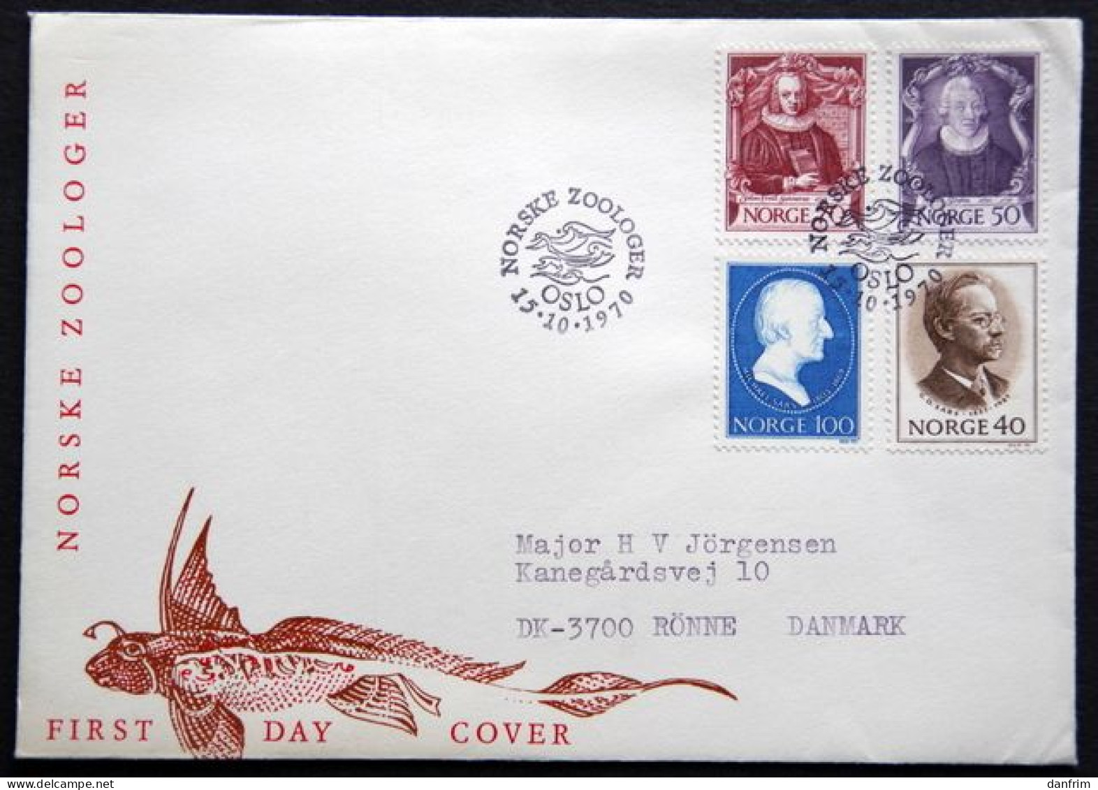 Norway 1970   Natural Scientists (I); Zoologists  MiNr.613-16   FDC (lot 1786) - FDC