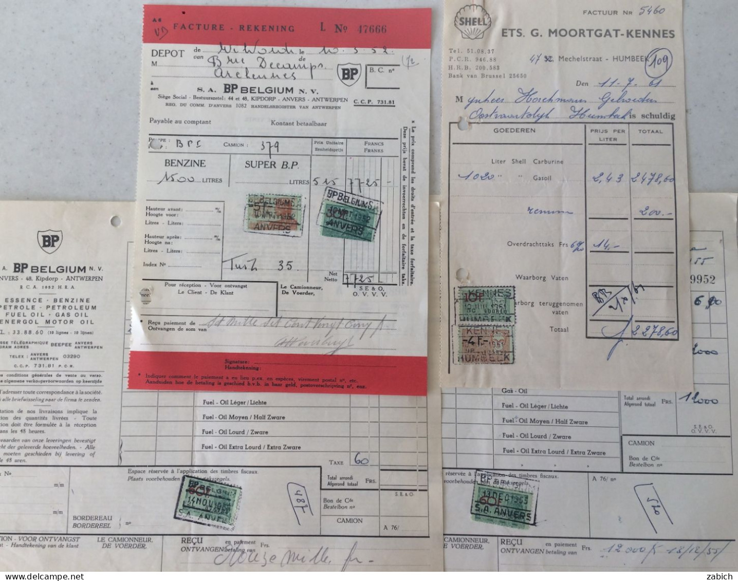 FISCAUX BELGIQUE 4 Factures Entre  1952 Et 1961 - Dokumente