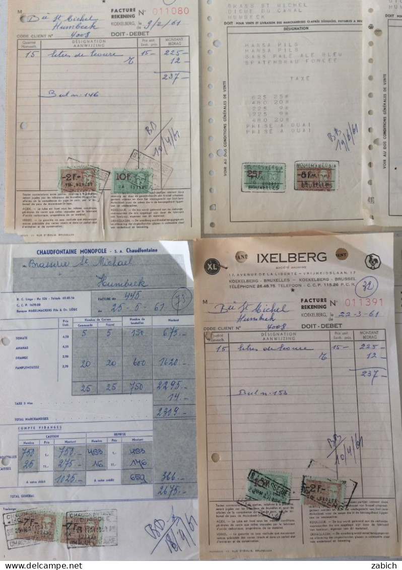 FISCAUX BELGIQUE 8 Factures De   1961 - Documentos