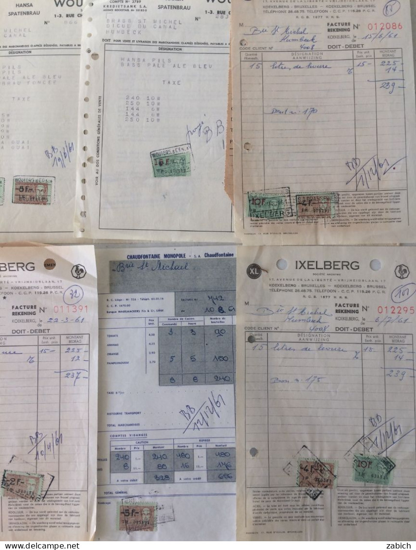 FISCAUX BELGIQUE 8 Factures De   1961 - Dokumente