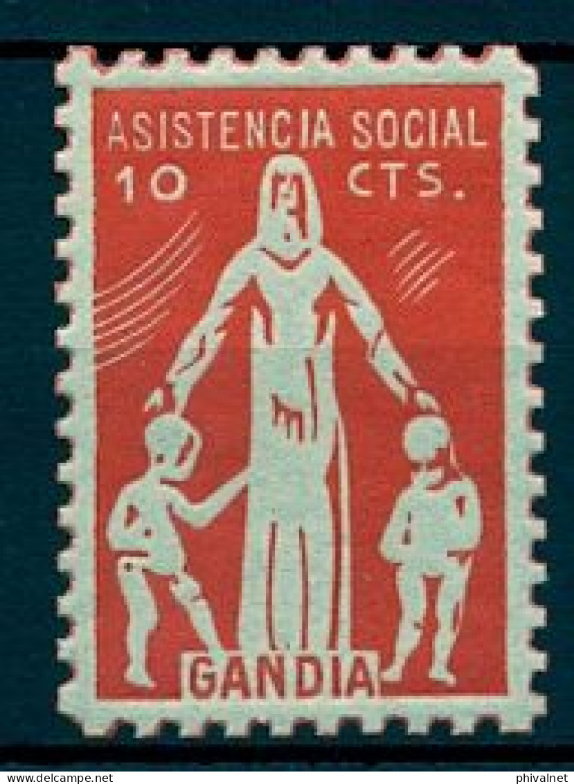 EMISIONES LOCALES GUERRA CIVIL , FES. 8 ** , GANDIA ( VALENCIA ) , ASISTENCIA SOCIAL - Spanish Civil War Labels