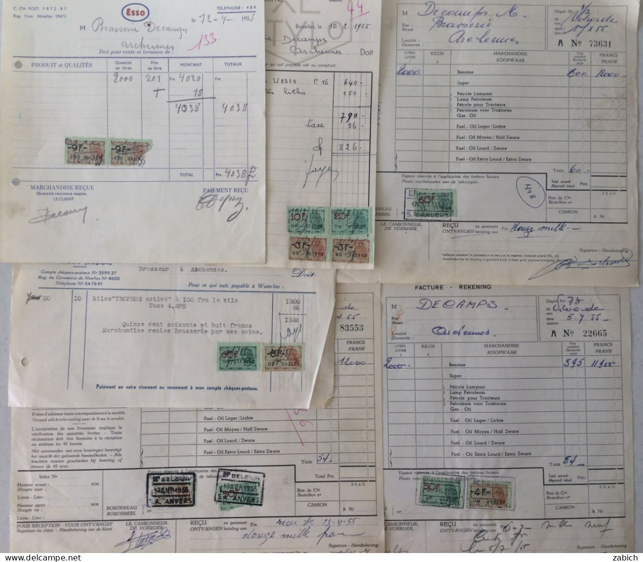 FISCAUX BELGIQUE 6 Factures De   1955 - Documents