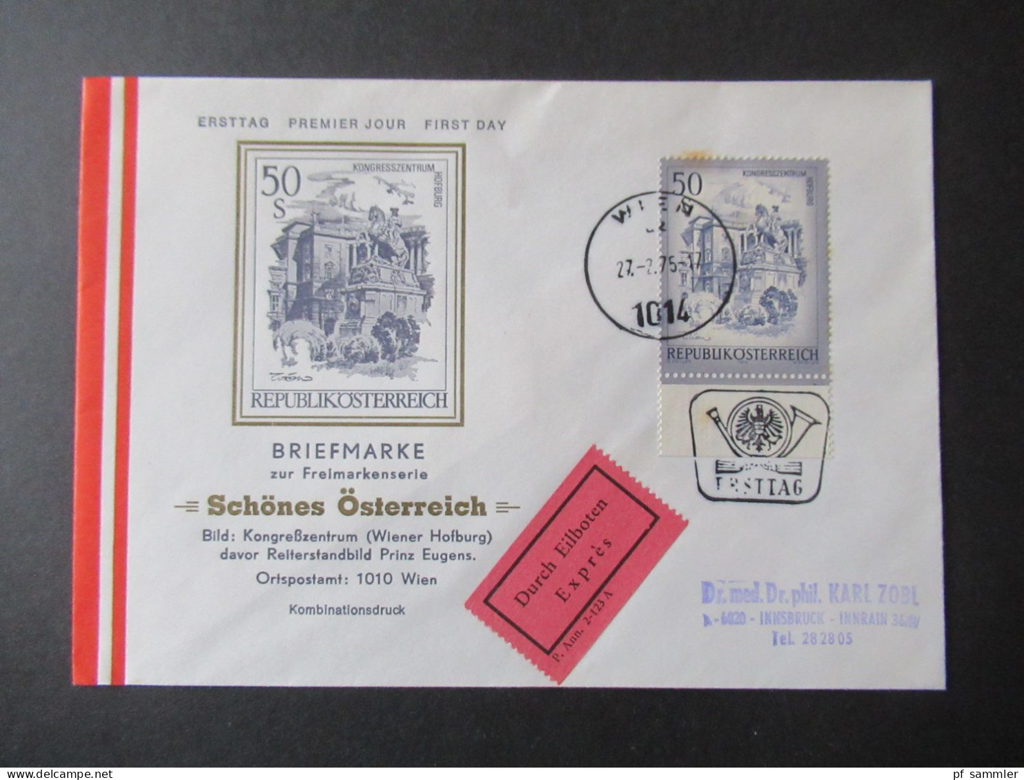Österreich 1975 Freimarken Schönes Österreich 50 Schilling Nr.1478 Unterrand FDC / Durch Eilboten Expres - Briefe U. Dokumente