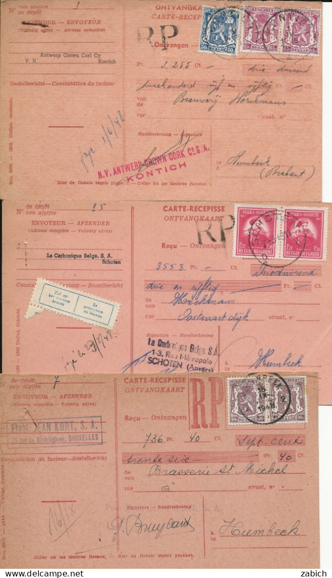 FISCAUX BELGIQUE 16 Cartes Récépissés 1948 1961 - Documenten