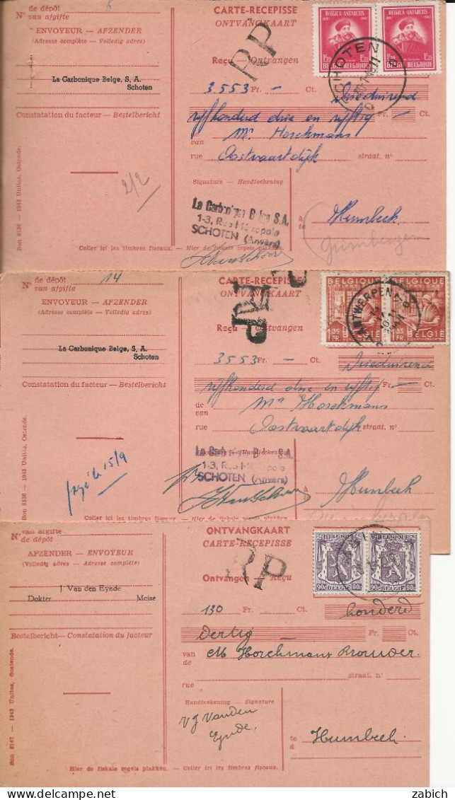 FISCAUX BELGIQUE 16 Cartes Récépissés 1948 1961 - Documents